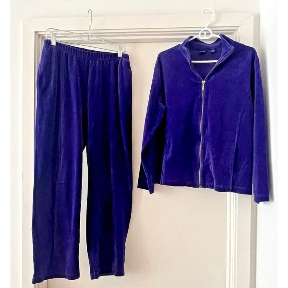 Westbound Women M Purple Velvet Activewear Track Suit Pants & Jacket Lounge Wear